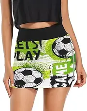 [Joisal] Soccer Ball Drawing Goal Text Womens Golf Skorts with Pockets Skirt Shorts for Women for Skater Golf Running Workout