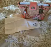 New COACH Large Straw Tote Bag Purse Limited Patent Leather Poppy Peach Flowers