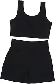 [WRITWAA] Elastic Yoga Outfits Crop Vest Shorts Set for Yoga Exercise and Everyday Wear Black