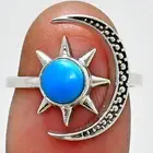 Star Moon Adjustable - Natural Gemstones 925 Silver Ring size.6-9 AGR1038 R-1015