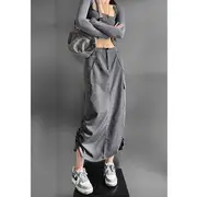 High-Waist Drawstring-Side Cargo Maxi Skirt Dark Gray - M