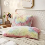 Set of 2 Standard Pillowcases Faux Fur Throw Pillow Covers Queen Size Shams S...
