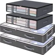 4-Pk Under Bed Storage Bags w/ Clear Window & Handles - Grey
