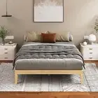 Bed Frame Double Wooden Bed Base with Solid Wood Pine Timber Slats Mattress Ba