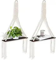 Trasylph 2PCS Macrame Wall Hanging Shelf, Rustic Boho Wooden Display Floating Shelves, Triangle Shelf for Bedroom Dorm Living Room Bathroom