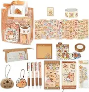 Capybara Stationery Set, Capybara School Supplies for Boys Girls, Cute Animal School Accessories with Pen, Bookmark, Pendant, Stickers, Ribbon, Notepad