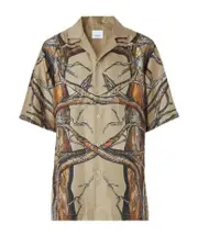 Elm Print short sleeve silk shirt XS,M Nude