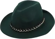 [WOFASHPURET] Men Women Felt Hat Chain Flat Brim Hat Chain Jazz Hat for Photography and Wedding Dark Green