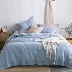 Pure Flax Bedding Set 4pcs 100% Linen Duvet Cover Bed Sheet 2 Pillowcases Blue