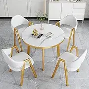 Yqyc Reception Round Table Office Negotiation Table and Chair Combination, Coffee Dining Table and Chair Set for 4, for Lounge, Living Room, Kitchen(White)