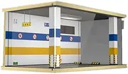 Simulation Car Garage Model 1/18 Garage Scene Wooden Parking lot Simulation car Model dust Cover Ornaments Display Case Model Garage Desktop(1/18 Yellow Blue)