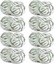 HOMBYS Bulky Fulffy Chunky Chenille Yarn for Hand Knitting,Soft Lightweight Large Thick Jumbo Yarn for Chunky Blanket,8 Pack,White & Sage Green(253.6 yds,64 oz)