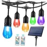48FT Solar Outdoor RGB String Lights, Dimmable Patio String Lights with 48 FT