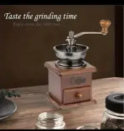 Vintage Antique Manual Ceramic Classic Coffee Grinder Wooden Burr Hand Crank Cof