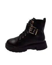 Black Lace Up Ankle Boots Size 5 Womens Chunky Sole Low Heel Platform Zip Combat