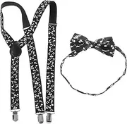 [CLISPEED] Men's Suspenders and Bow Tie Music Note Pattern Dress Suspenders Set Comfortable and Stylish for Everyday Wear