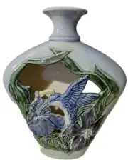 Vintage Signed Studio Artist Original Pottery Iridescent Hummingbird Cutout Vase