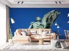 3D Sculpture War Hero Blue Horse Self-adhesive Removeable Wallpaper Wall Mural