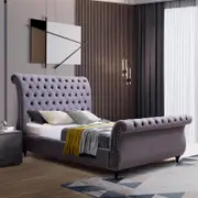 Bed frame Queen Size Velvet Fabric Medium Grey Colour
