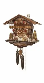 Cuckoo Clock Black Forest house with moving wood chopper EN 4581 NEW