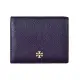 【TORY BURCH】TORY BURCH 雙T金字LOGO荔枝紋牛皮3卡壓扣式短夾(海軍藍x綠)