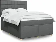 Box Spring Bed with Mattress Dark Grey Fabric, Bedroom Furniture, Loft Bed Frame, Mattress Topper and Wooden Bedframe with Adjustable BedHead, Platform Beds