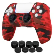 PS5 Controller Skin Grip Cover Silicone Gel Rubber w/ 8 Thumb Caps - Camo Red