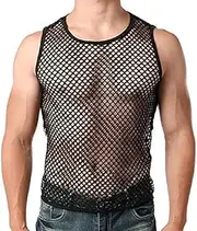[Generic] Mens Sexy Mesh Tank Top See Through Fishnet Sleeveless Tank Shirt Round Neck Sheer Undershirts