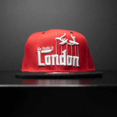 Red we hustle in London godfather baseball cap hat snapback 100% authentic