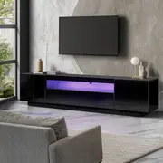Oikiture TV Cabinet Entertainment Unit Stand Gloss RGB LED Furniture Black 180CM