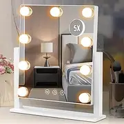 Vanity Mirror with Lights, Hollywood Lighted Makeup Mirror with 3 Color Lighting Modes & 9 Dimmable Bulbs, 5X Detachable Magnification, Smart Touch Control, Rotation