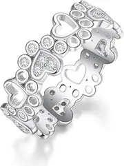 [praymos] Dog Paw Rings for Women S925 Sterling Silver Cute Cat Puppy CZ Paw Print Ring Stackable Ring Pet Jewelry Gifts Size 5-11