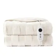 Dreamaker Basketweave Faux Fur Electric Heated Throw Blanket [180x200cm] (Cream)