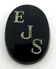 Antique Onyx Oval Stone Silver Encrusted Initials " EJS " 16 mm x 12.5 mm #P565