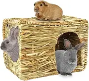 HERCOCCI Extra Large Grass House for Rabbit, Foldable & Comfortable - Small Animal Hut Play Hideaway Bed Hay Mat Chew Toy for Bunny Guinea Pig Hamster Chinchilla (1 Pack)