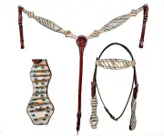 Western Set Of Headstall/ Breast Collar With Hair on Overlay and Blue Stones