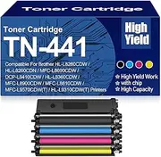 Compatible TN-441 Toner Cartridges High Yield Black Cyan Yellow Magenta Toner for Brother HL-L8260CDW L8360CDW L9310CDW MFC-L8690CDW L8900CDW L8610CDW L9570CDW,4Pack-TN 441