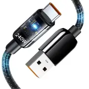 10A 240W USB-A to Type-C Cable Fast Charging Data Transmission Copper Core Line 0.25M/1M/1.5M/2M Long for iPhone 16 16 P