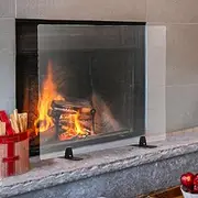 GarveeHome Fireplace Screen Tempered Glass 26" x 36", Clear Glass Fireplace Screen, with Metal Black Base, Premium Tempered Glass 1 Panel Fire Door Freestanding Cover Decorative Spark Guard Gate Grate