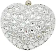 [NICDIU] JSEIAJB Artificial Sewing Peach Heart Diamond Dinner Bag Silver White Bead String Shoulder Bag