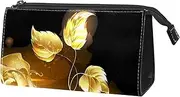 Cosmetic Bag for Women, Adorable Roomy Makeup Bags Travel Water Resistant Toiletry Bag Accessories Organizer, Golden Rose Flower Pattern Modern