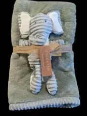 NWT: Chickpea Baby Blanket And Elephant Plush Gift Set - Soft Green And Gray