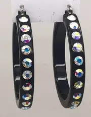 E169 Chunky black Lucite Acrylic wide Hoop Latch Back Fashion vintage Earrings