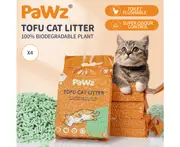 Pawz 2.5kg Tofu Cat Litter Clumping Flushable Fast Super Absorben Green Tea x4