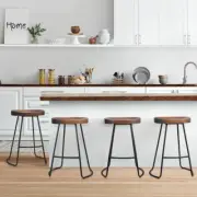 4 PCS Wooden Bar Stools Industrial Design Retro Seat Kitchen Counter Café Chairs