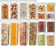 VillageOYara 16 Pc Leak Proof Pantry Storage Containers Set | BPA Free Airtight Food Storage Containers Lids | Clear Plastic Storage Container for Cereal, Flour with labels, markers & measuring spoons