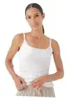 Women's Organic Cotton Camisole Tank Top with Built-in Shelf Bra Medium White