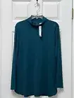 NWT Chico's Size 2 L 12-14 Striking Teal Pima Mock Neck Back Zip LS Tunic Top