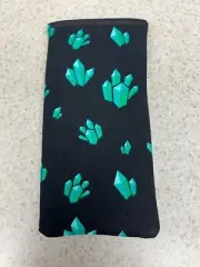 Sunglass / Eyeglass Soft Fabric Case - Green Abstract Shapes on Black Background
