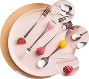 BRIGHTFUFU 4PCS Fruit Shaped Fork and Spoon Stainless Steel Tableware with Mirror Finish for Home Decor and Chic Eating Accessories for Parties and Gatherings